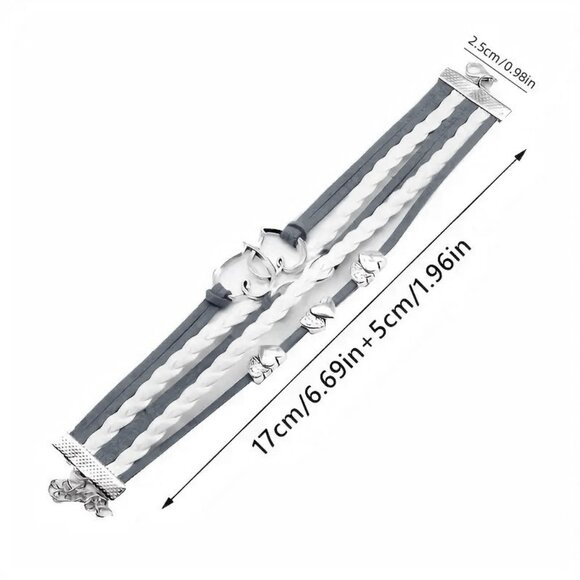 Leather Heart Layered Bracelet Cuff Rope Braided Boho Punk Goth Hippie Love Pink - Picture 2 of 2